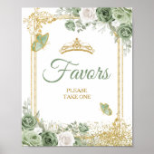 Gouden Quinceañera Sage Groene Kroon Vlinder Favor Poster (Voorkant)