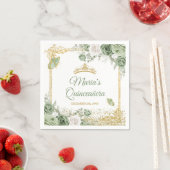 Gouden Quinceañera Sage Groene Kroon Vlinderpapier Servet (Insitu)