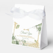 Gouden Quinceañera Sage Groene Kroonvlinder Bedankdoosjes (Voorkant Zijde)