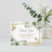 Gouden Quinceañera Sage Groene Kroonvlinder Bedankkaart (Staand voorkant)