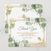 Gouden Quinceañera Sage Groene Kroonvlinder Bedankkaart (Voorkant / Achterkant)