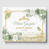Gouden Quinceañera Sage Groene Kroonvlinder Gastenboek (Voorkant)