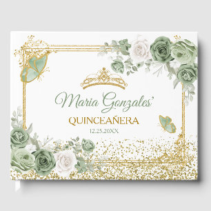 Gouden Quinceañera Sage Groene Kroonvlinder Gastenboek