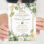 Gouden Quinceañera Sage Groene Kroonvlinder Kaart<br><div class="desc">Quinceañera Sage Groen & Gouden Kroon Mexicaanse Vlinder Uitnodiging Mis Quince 15 Anos,  16e Verjaardag, </div>