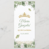 Gouden Quinceañera Sage Groene Kroonvlinder Menu (Achterkant)