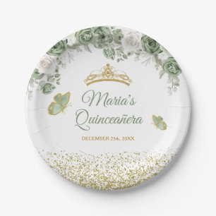 Gouden Quinceañera Salie Groene Kroon Vlinder Papieren Bordje