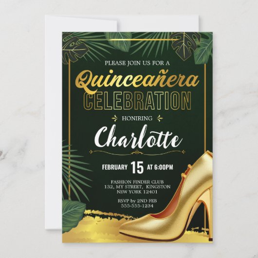 Gouden Quinceanera-viering Smaragdgroen Kaart (Voorkant)