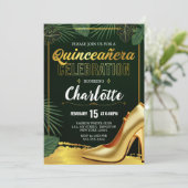 Gouden Quinceanera-viering Smaragdgroen Kaart (Staand voorkant)