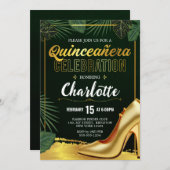Gouden Quinceanera-viering Smaragdgroen Kaart (Voorkant / Achterkant)