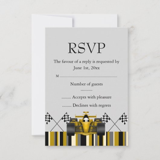Gouden raceauto RSVP Kaartje (Voorkant)