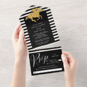 Gouden Racehorse Zwart Witte Strepen Huwelijk All In One Uitnodiging (Afscheurbaar)