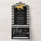 Gouden Racehorse Zwart Witte Strepen Huwelijk All In One Uitnodiging (Binnen)