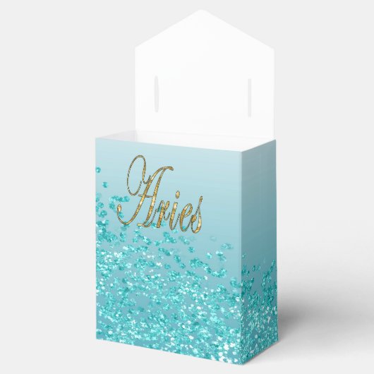 Gouden Ram & Blauwgroen Blauwe Glitter Verjaardag Bedankdoosjes (Geopend)