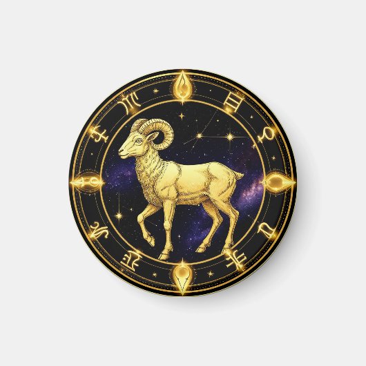 Gouden Ram Dierenriem Cirkel Met Ram Magneet (Voorkant)