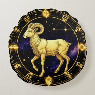 Gouden Ram Dierenriem Cirkel Met Ram Rond Kussen