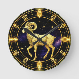 Gouden Ram Dierenriem Cirkel Met Ram Ronde Klok