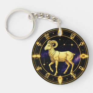 Gouden Ram Dierenriem Cirkel Met Ram Sleutelhanger