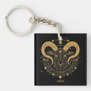 Gouden Ram Dierenriemsymbool Met Ornamenten Sleutelhanger