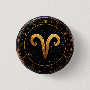 Gouden Ram Dierenriemwiel Symbool Ronde Button 3,2 Cm