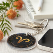 Gouden Ram Dierenriemwiel Symbool Sleutelhanger (Voorkant Rechts)