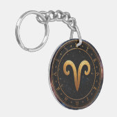 Gouden Ram Dierenriemwiel Symbool Sleutelhanger (Voorkant Links)