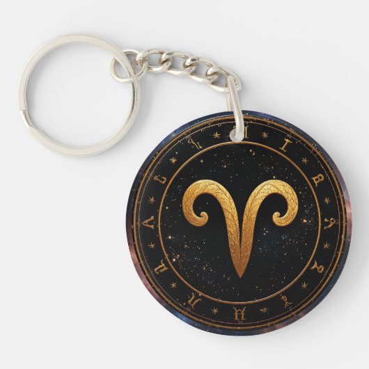 Gouden Ram Dierenriemwiel Symbool Sleutelhanger (Voorkant)