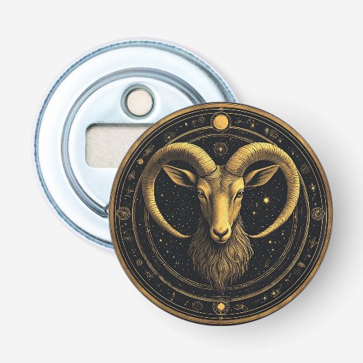 Gouden Ram Zodiac Schild Button Flesopener (Voorkant)