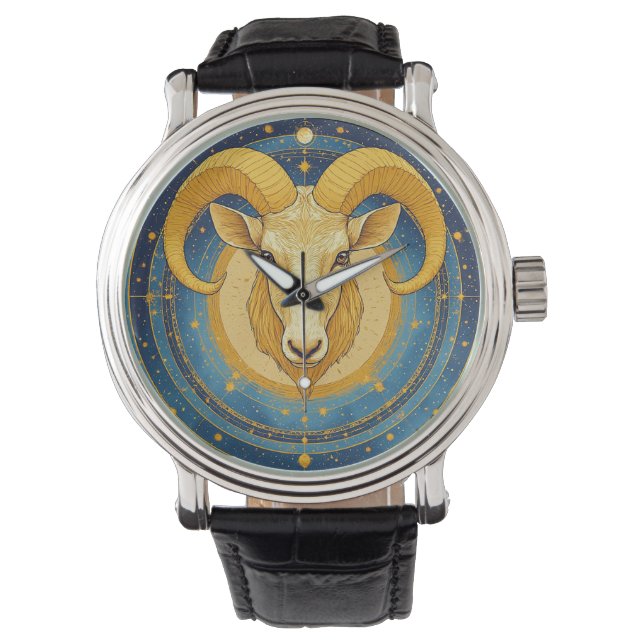 Gouden Ram Zodiac Schild Horloge (Voorkant)