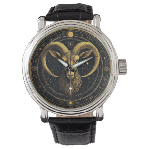 Gouden Ram Zodiac Schild Horloge