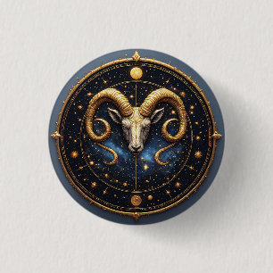 Gouden Ram Zodiac Schild Ronde Button 3,2 Cm