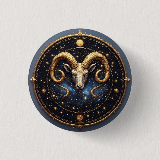 Gouden Ram Zodiac Schild Ronde Button 3,2 Cm (Voorkant)