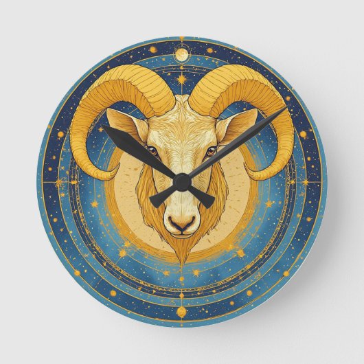 Gouden Ram Zodiac Schild Ronde Klok (Voorkant)