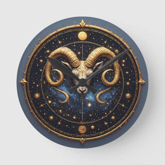 Gouden Ram Zodiac Schild Ronde Klok (Voorkant)