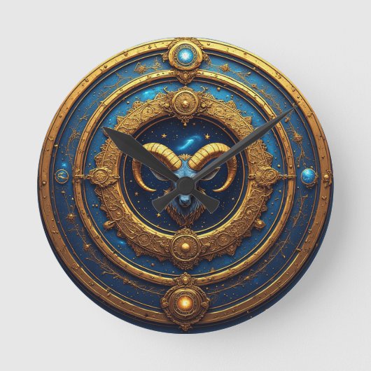 Gouden Ram Zodiac Schild Ronde Klok (Voorkant)