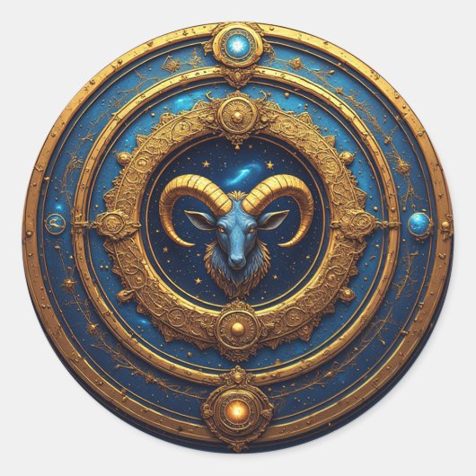 Gouden Ram Zodiac Schild Ronde Sticker (Voorkant)