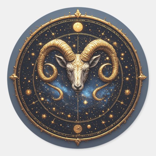 Gouden Ram Zodiac Schild Ronde Sticker (Voorkant)