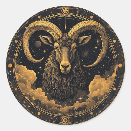 Gouden Ram Zodiac Schild Ronde Sticker (Voorkant)