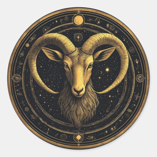Gouden Ram Zodiac Schild Ronde Sticker (Voorkant)