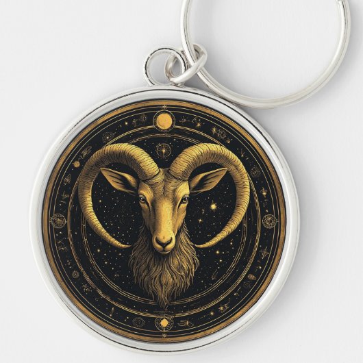 Gouden Ram Zodiac Schild Sleutelhanger (Voorkant)