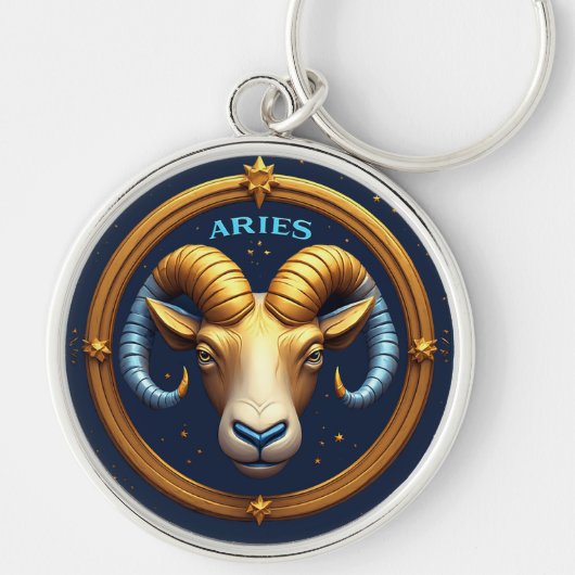 Gouden Ram Zodiac Schild Sleutelhanger (Voorkant)