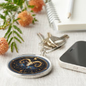 Gouden Ram Zodiac Schild Sleutelhanger (Zijkant)