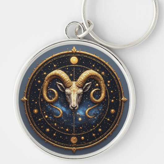 Gouden Ram Zodiac Schild Sleutelhanger (Voorkant)