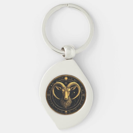 Gouden Ram Zodiac Schild Sleutelhanger (Voorkant)