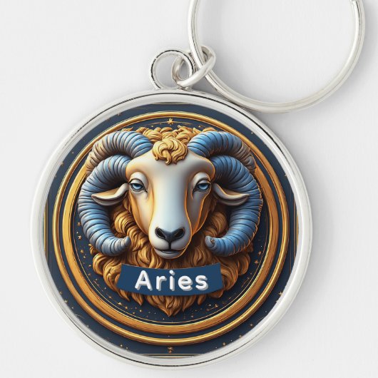 Gouden Ram Zodiac Schild Sleutelhanger (Voorkant)