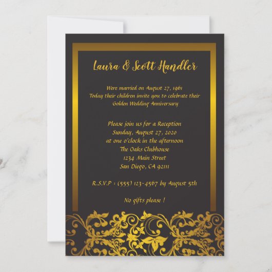 Gouden rand 50ste huwelijksverjaardag uitnodiging (Voorkant)