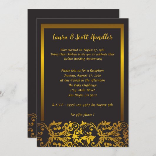 Gouden rand 50ste huwelijksverjaardag uitnodiging (Voorkant / Achterkant)