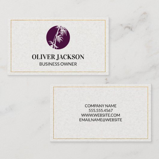 Gouden rand | Bamboe pictogram | Papierstructuur Visitekaartje (Voorkant / Achterkant)