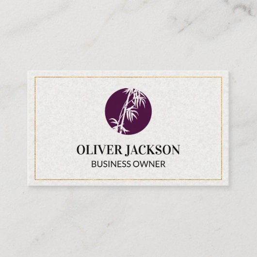 Gouden rand | Bamboe pictogram | Papierstructuur Visitekaartje (Voorkant)
