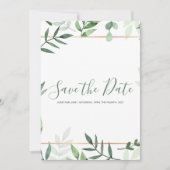 Gouden rand bladgroen save the date card (Voorkant)