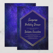 gouden rand blauwe verrassingsdag avondeten kaart (Voorkant / Achterkant)
